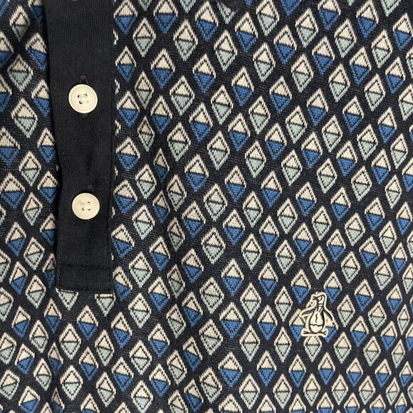 Original Penguin Diamond Jacquard Polo XL size dark blue with diamond patterns. - Picture 5 of 5